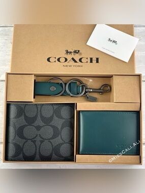 NWT COACH 3-in-1 Men’s Boxed Set Wallet Card Case Set